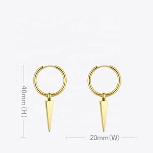 Moda al por mayor 18K chapado en oro joyería de acero inoxidable Unisex cónico puntiagudo gota pendientes de aro E201154 - Product Image 4