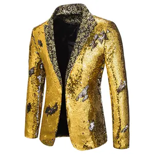 Hot sale men's Sequin Slim Fit Suit Jacket Performance Nightclub DJ Singers Shiny Blazers