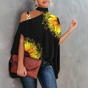 <strong>Sunflower</strong> Print <strong>Long</strong> Oblique Shoulder <strong>Dress</strong> Sleeveless Women Summer Sexy V-Neck Black Strappy <strong>Dress</strong> Open Back - Product Image 2