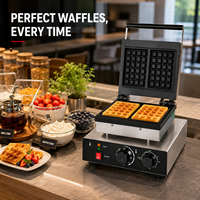 Máquina de Waffles Comercial, 220V, Eléctrica, de Acero Inoxidable, Antiadherente, con Control de Tiempo, para Cafetería y Panadería