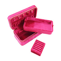 Boîte à bijoux rectangulaire de luxe léger à double couche avec fermeture éclair, gaufrée, pour bagues, bracelets, colliers et pendentifs, avec compartiments de rangement