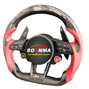 Volant de voiture personnalisé en cuir véritable et fibre de carbone, compatible avec <span class=keywords><strong>Audi</strong></span> R8 A3 A4 A5 A6 A7 S3 S5 Q5 Q7 <span class=keywords><strong>TT</strong></span> TTs <span class=keywords><strong>RS</strong></span> RS3 RS5 RS7 - Product Image 6