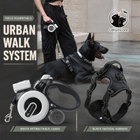 Ensemble laisse rétractable LED et harnais tactique pour chien, rechargeable par USB, étanche, pour grands chiens, 5m