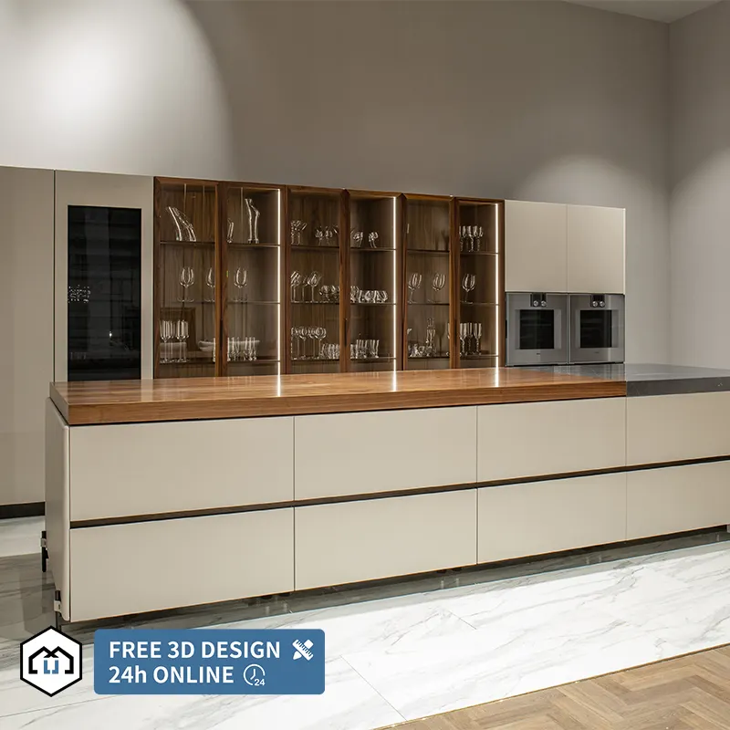Australian Contemporary Best Luxury Walnut Plywood Modular Black Kitchen Cabinet For Sale