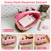 Trousse à crayons en peluche en forme de gâteau aux cerises, mignonne et kawaii, grande capacité, avec fermeture éclair, pour fournitures scolaires, cadeau doux pour les filles