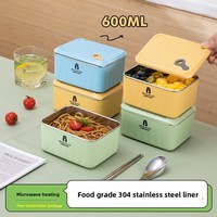Bol à nouilles instantanées rectangulaire en acier inoxydable 304, grande capacité, compatible micro-ondes, anti-fuite, qualité alimentaire, boîte à lunch portable pour