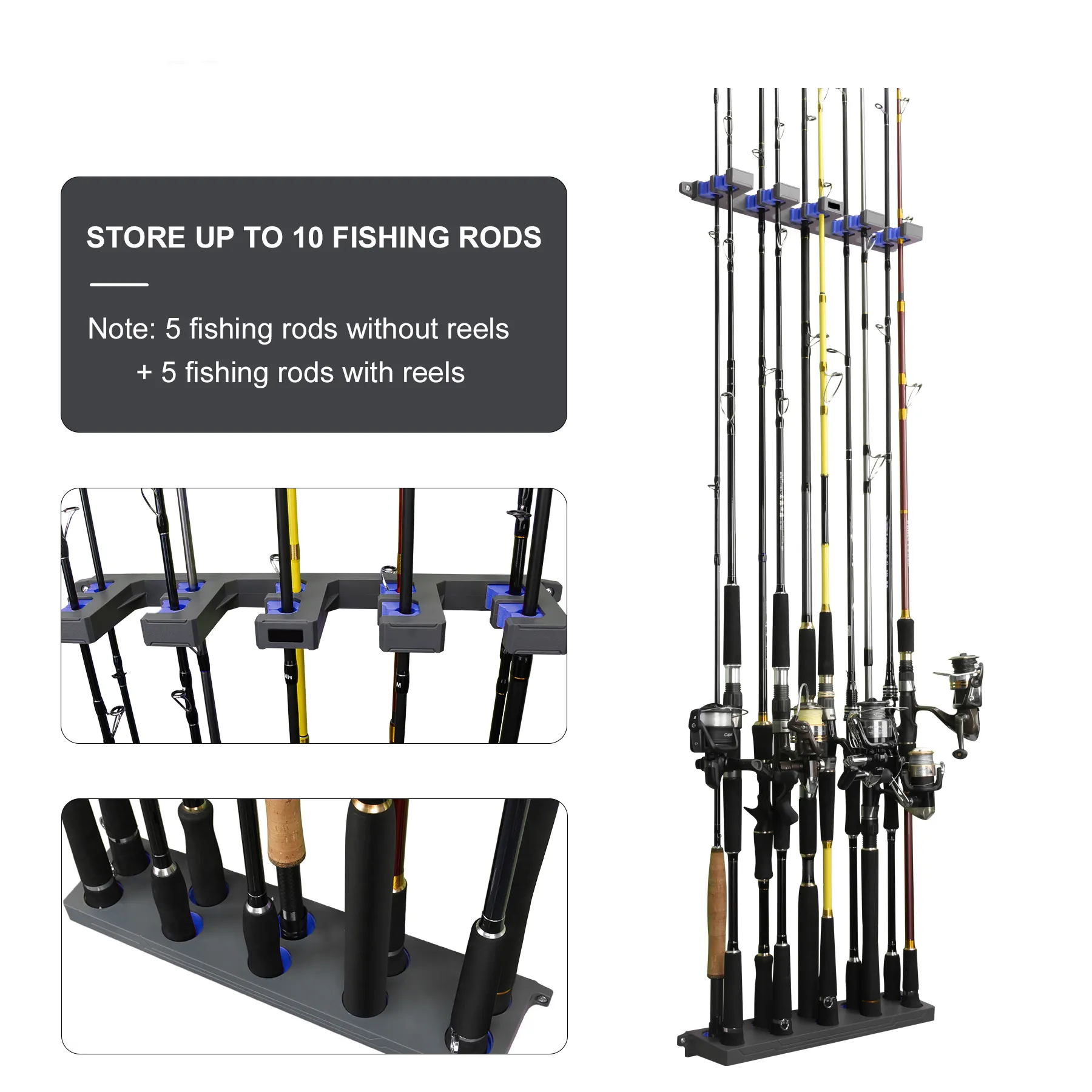 Wholesale Fishing Rod Rack Display Fishing Rod Rack Wall Mount Fishing Rod Holder Rack ABS Plastic Storage Wall Mount