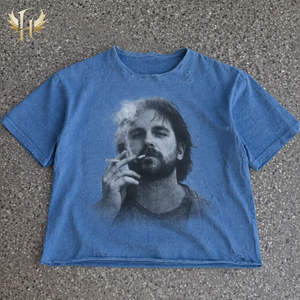 Camiseta Personalizada Huiteng, Estilo Vintage, Lavada, Desgastada, con Cuello Desgarrado, Diseño Gráfico, Retro, Negra y Blanca, Impresión DTG, Ropa Urbana - Product Image 3