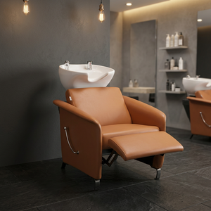 Fauteuil de lavage inclinable robuste pour barbier et spa, mobilier de salon commercial en cuir avec design imperméable - Product Image 3