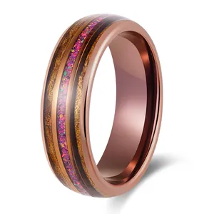 Poya Jewelry fede nuziale con intarsio in legno opale rosa di lusso a buon mercato per anello da uomo o da donna