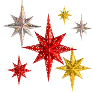 Wholesale Gold Silver Red 80 cm 100 cm Christmas Ornaments Lamp Eight Paper Star Lanterns Advent Star for Party Decorations