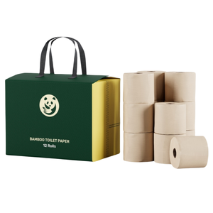 KIYA Papel Higiénico de Bambú Suave de 12 Rollos, Sin Plástico y Reutilizable, de 3 Capas, Desechable por el Inodoro, Seguro para Fosas Sépticas, Sin Blanquear, Marrón, Sin Árboles - Product Image 1