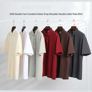 T-shirt à col de golf pour homme 2025, 100% coton, logo brodé, manches courtes, 250 g/m², col extra large - Product Image 2