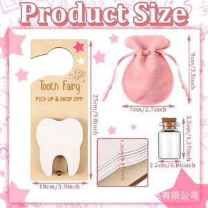 Colgante de puerta de madera de la Hada del Diente con bolsillo para dinero, regalo que incentiva a los niños, decoración de habitación, artesanía de madera hecha a mano - Product Image 3