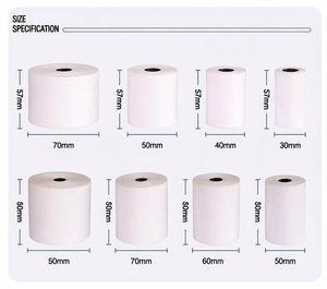 Rouleau de papier thermique direct 48 g/m² pour TPV, plusieurs formats 57x38 57x40 57x50 mm - Product Image 1