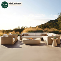 Canapé de jardin en rotin avec structure en aluminium de luxe, résistant à l'eau, mobilier d'extérieur toutes saisons, ensemble de canapés d'extérieur pour hôtel, terrasse, cour