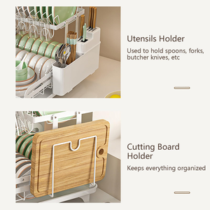 Custom Design Foldable <b>Racks</b> With Drainboard Cutlery & Cup Holder 2 Tier Black Dish Drying Drainer <b>Rack</b> for Kitchen Drain <b>Rack</b> - Product Image 4