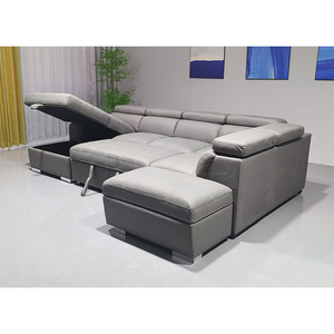 Divano Letto Moderno di Lusso in Pelle a Forma di U con Cuscini Trapuntati e Poggiatesta Regolabile - Product Image 6