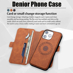 Funda Magnética para Teléfono con Soporte para <span class=keywords><strong>iPhone</strong></span> 12-16 Pro Pro Max, Funda <span class=keywords><strong>de</strong></span> Cuero con Tarjetero Desmontable - Product Image 1
