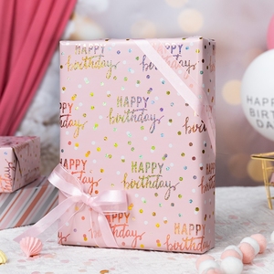 Happy Birthday Pink Gift Wrapping <b>Paper</b> Roll with Gold Foil Confetti <b>Pattern</b> Double-Sided Art <b>Paper</b> for Packaging and Crafting - Product Image 2