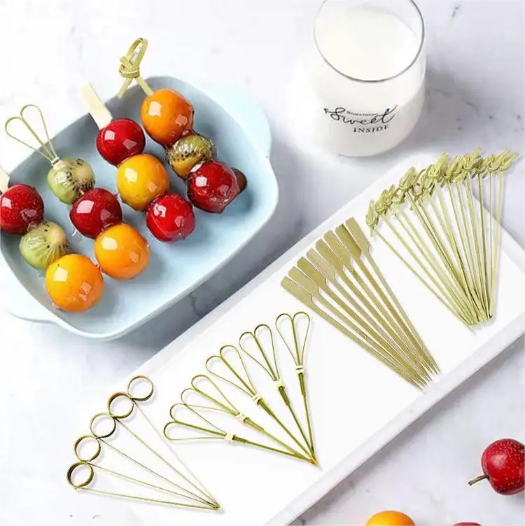 Disposable Cocktail Toothpicks Wrapped Bar Tools Decorative Bamboo Knotted Skewer Fruit And Dessert Picks For Kids Lunch Box