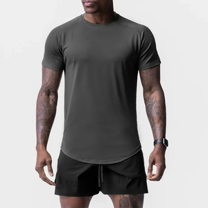 Color sólido cuello redondo manga corta hombres Casual manga raglán deportes Base camiseta - Product Image 1