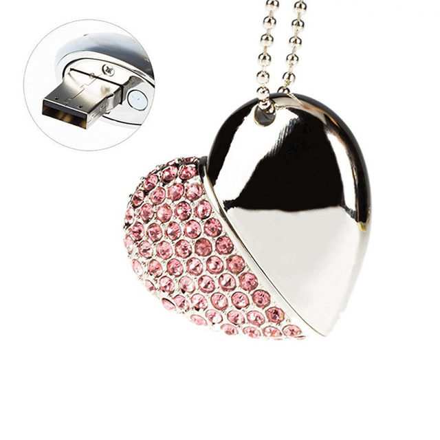 Crystal Heart-Shaped Necklace 2.0 Usb Flash Drive 64gb Pen Drive 128gb 32gb 16gb Usb2.0 Memory Stick Pendrive U Disk