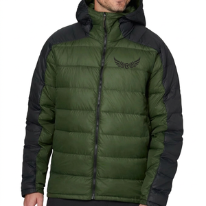 Veste pour homme, verte et noire, coupe-vent, polyester, manteau d'hiver décontracté, coupe régulière, fermeture éclair - Product Image 1