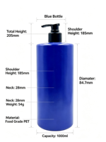 Bouteille à pompe en plastique de 1 L, distributeur de liquide rechargeable en PET de qualité alimentaire pour shampoing, gel douche, savon pour les mains