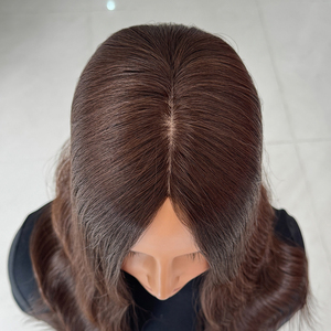 Topper capillaire en cheveux humains russes 5x6.5 avec base en soie et clips en PU silicone, brun chocolat, pour femmes souffrant de perte de cheveux - Vente chaude usine - Product Image 2