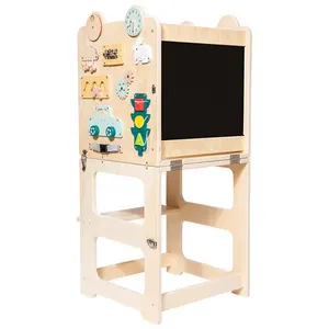 Sgabello multifunzione in legno pieghevole Aiuti in cucina passo torre di apprendimento con lavagna sensoriale in legno giocattoli Montessori