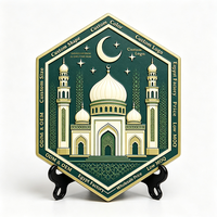 Ornement de table personnalisé ODM OEM pour le festival islamique, plaque décorative en polyrésine verte et or 3D en relief pour le Ramadan