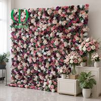 Panel latar belakang bunga dinding kain buatan 3D 5D mawar hydrangea grosir untuk dekorasi pesta pernikahan, photo booth, dan taman