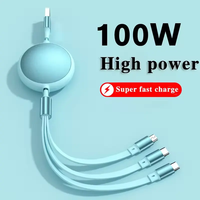 Câble Micro USB Télescopique 3-en-1 1.2M Ligne de Chargeur Rapide 6A pour Appareils IOS et Smart USB 100W Power Type-C Cable