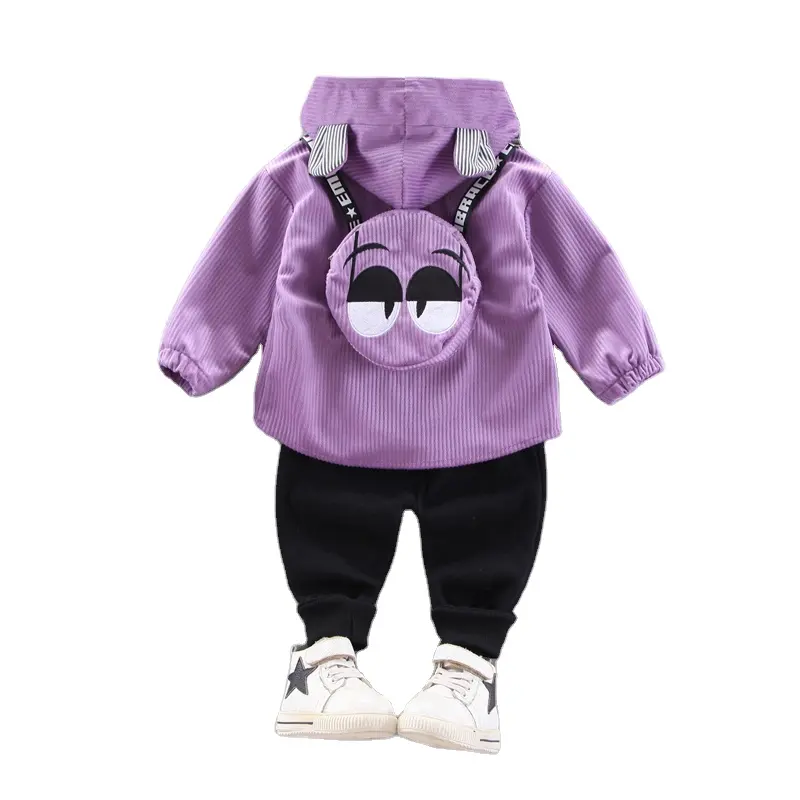 卸売春秋3ピーススーツ女の赤ちゃん子供かわいいコーデュロイファッション紫セット