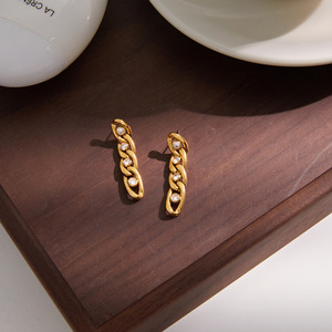 Stainless Steel Zircon Flat Chain <b>Tassel</b> <b>Earrings</b> For Women Everyday Wear Geometric Design Yiwu Origin - Product Image 4