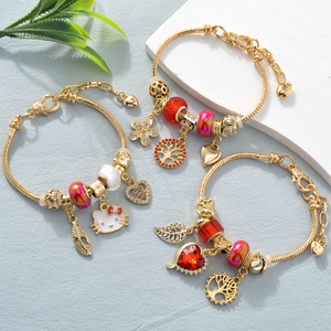 Joyería de Moda, Brazalete Unisex Ajustable con Colgante de Árbol de la Vida en Forma de Corazón, Chapado en Oro de 18k, Acero Inoxidable 304/316L, Zirconia Roja - Product Image 1