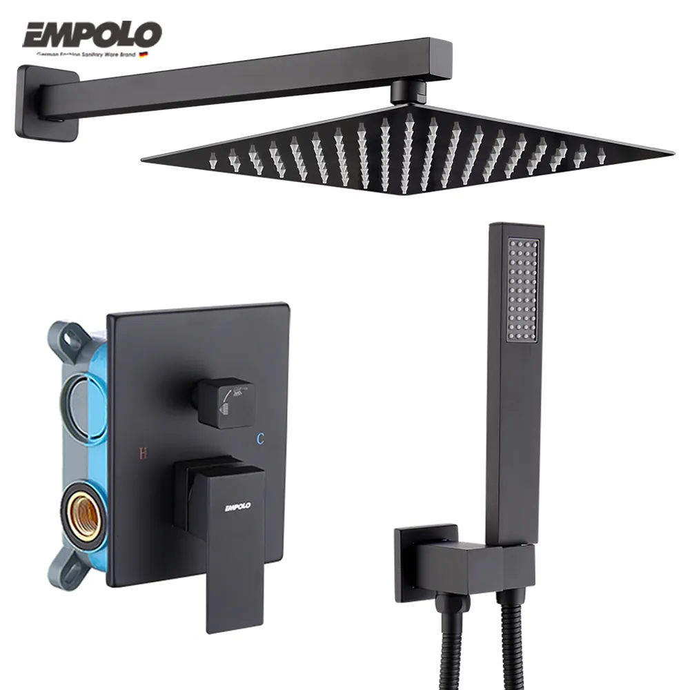 Empolo Black Wall Mounted Rainfall Concealed Shower Mixer Faucet Set Bathroom Rain Shower System Bath & Shower Faucets