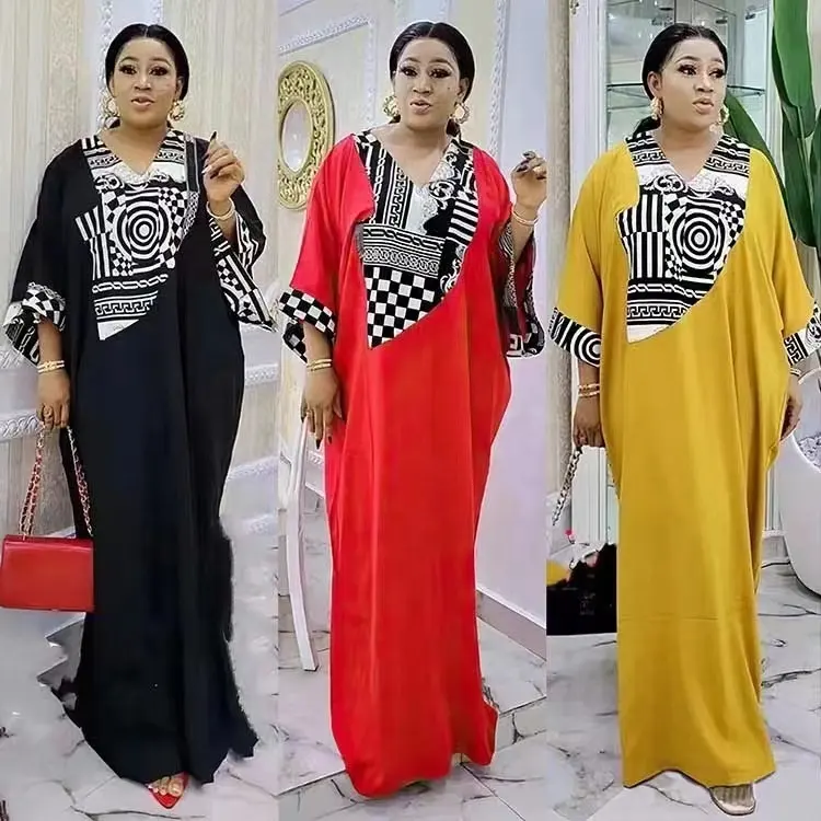 New Fashion European American Middle Eastern Printing Robe Loose African Abaya Muslim Plus Size Women Dress