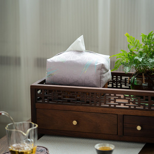 Boîte à mouchoirs en tissu de style chinois, coton et lin, accessoire pour cérémonie du thé, utilisation en chambre ou en voiture - Product Image 2