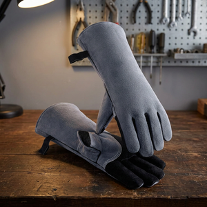 Gants de sécurité en cuir résistant à la chaleur, longueur totale de 14 pouces, antidérapants, à revers droit, pour la protection lors du soudage - Product Image 3