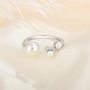 925 Sterling Silver Zircon Jewellery Eternity Band Pearl Engagement Wedding Ring Stackable Rhodium Plated Rings Jewelry Women
