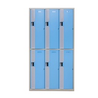 Casier de voyage pour parc à thème en acier plastique rayé coloré, grande capacité, avec serrure électronique, 15 compartiments, 5 niveaux et fermeture automatique des portes