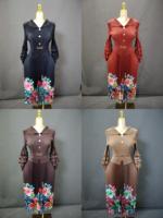 Ventes en gros de robes plissées à imprimé floral, col rabattu, manches lanternes élégantes Miyaki, robes décontractées pour femmes grandes tailles