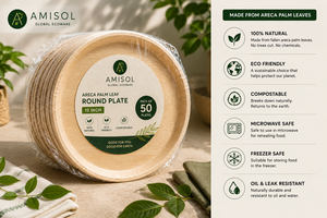 Plato Desechable Redondo de Hoja de Palma Areca de 12 Pulgadas |   Plato de Catering Resistente, Compostable y Ecológico - Product Image 2