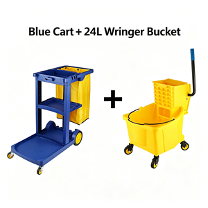 Chariot de nettoyage commercial multi-usages pour concierges avec seaux amovibles, porte-sacs poubelles et roulettes silencieuses - Product Image 4
