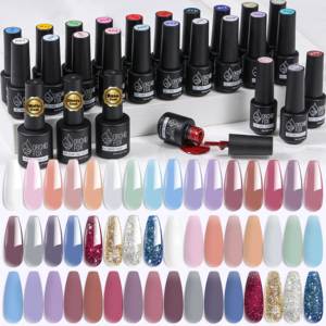 Kit de vernis à ongles en gel soak-off personnalisé avec logo d'usine, marque privée, 24 couleurs, kit de <span class=keywords><strong>manucure</strong></span> UV LED avec base et top coat - Product Image 1