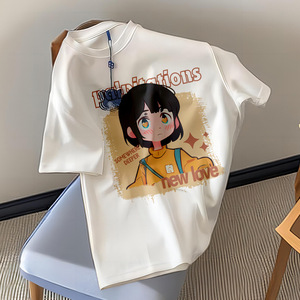 <span class=keywords><strong>T</strong></span>-<span class=keywords><strong>Shirt</strong></span> Décontracté d'É<span class=keywords><strong>t</strong></span>é pour <span class=keywords><strong>Femme</strong></span> 220G, Manches Courtes en <span class=keywords><strong>Coton</strong></span> Épais Tricoté avec Motif Imprimé et Logo – Vente en Gros - Product Image 5