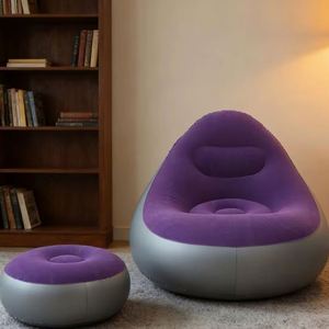 Sofá Cama Inflable Moderno de PVC con Revestimiento Flocado, Diseño Plegable y Reclinable, Portátil para Dormitorio y Sala de Estar - Product Image 1