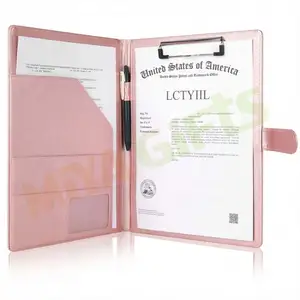 custom A4 lady pink student girl padfolio portfolio folder pu leather note-pad holder business legal pad document cover